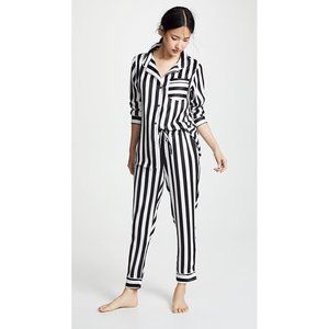 Plush Silky Striped PJ Set Black White Shirt Pants